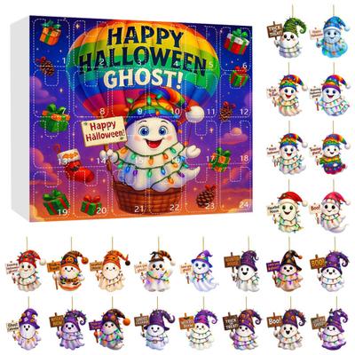 Halloween Ghost Advent Calendar 2D Acrylic Cartoon Ghost Ornament Set