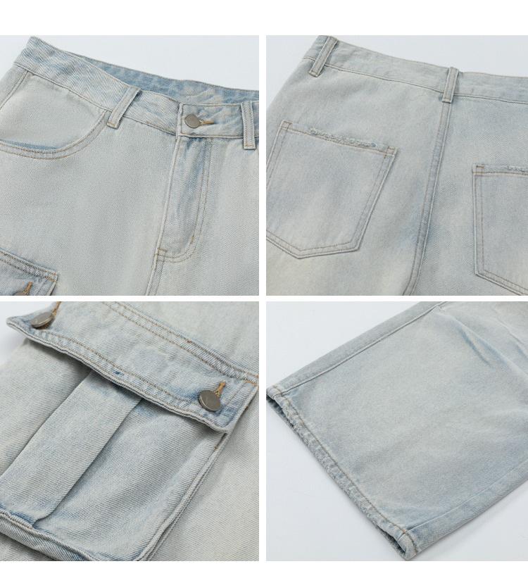 Unisex Light Wash Wide-Leg Workwear Jeans with Multi-Pocket Heavy-Duty Design