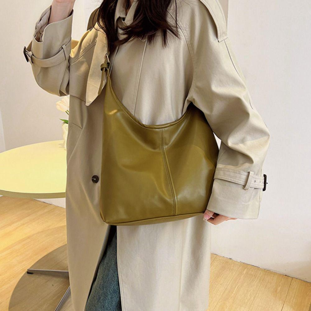 Retro Commute Shoulder Bag Solid Color Women's Underarm Bag Temperament Pu Leather Tote Bag  Girls