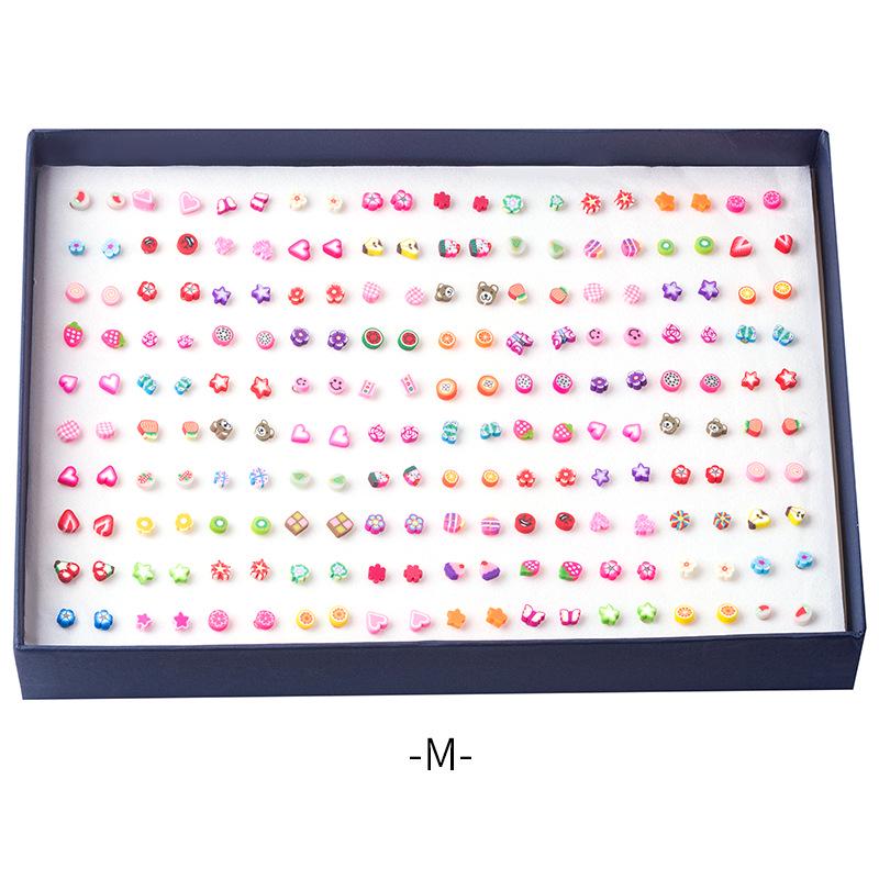 Korean 100-Pair Plastic Boxed Earrings Set - Soft Clay Drip Design, Diamond Glue Needle, Anti-Allergic.