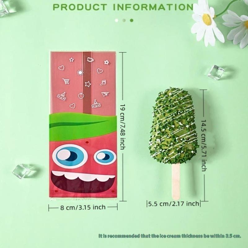 100Pcs Cartoon Ice Cream Packaging Bag Homemade Popsicle Disposable Plastic Popsicle Protective Cover Storage Sealing Bag Diy