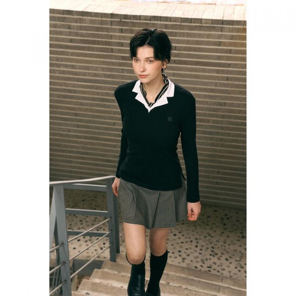 Bermudagrass Open Collar Ribbed T shirT Black S