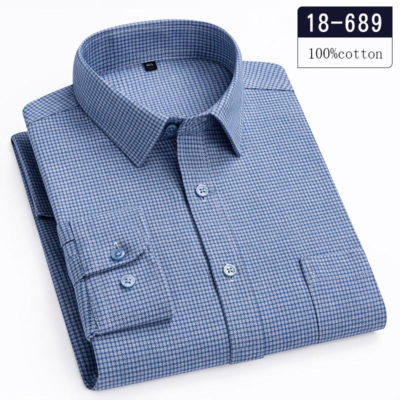 Luxury Hight Qulity 100%Cotton Long-sleeve Shirts for Men Slim Fit Casual Plaid Shirt Houndstooth Office Clothes Elegant Tops