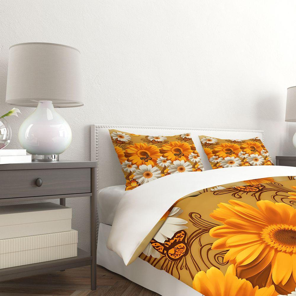 Sunflower Butterfly Floral Print Duvet Cover Set Comforter Cover Bedding Set No Filler Boho Adult Bedroom Soft Bedding Decor
