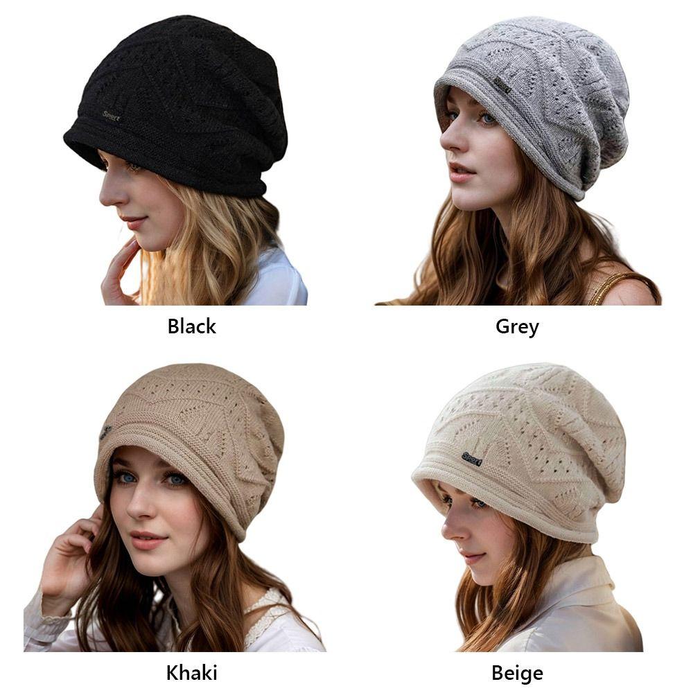 Casual Solid Color Knitted Baggy Beanie Keep Warm Thickened Oversized Winter Hat Anti-Cold Unisex Beanies Women Girl