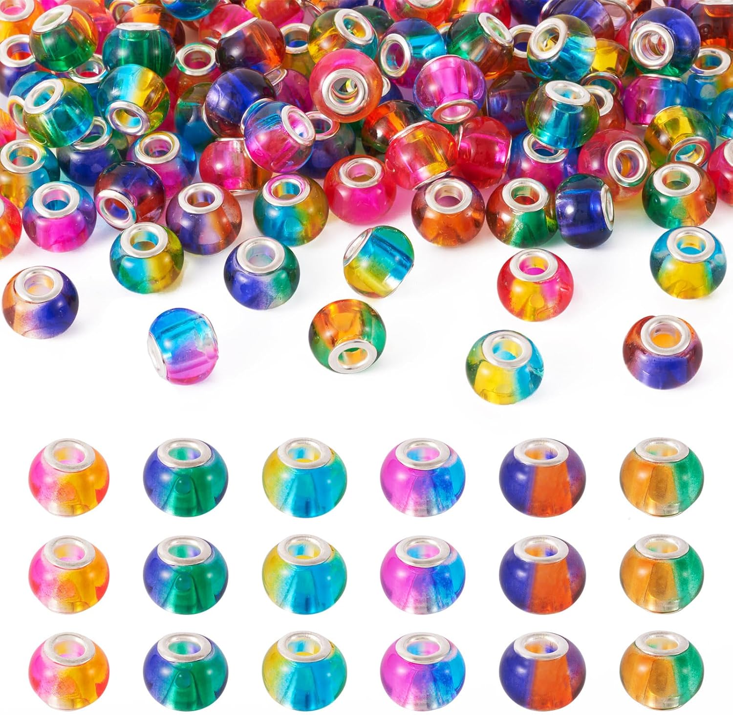 

12/25/50/100 шт. Цветные европейские бусины с большими отверстиями, непрозрачная смола, мини-кристаллы, свободные разделительные бусины, подходят для цепочек-змей, подвески-слайды для самостоятельного изготовления ювелирных изделий 12pcs
