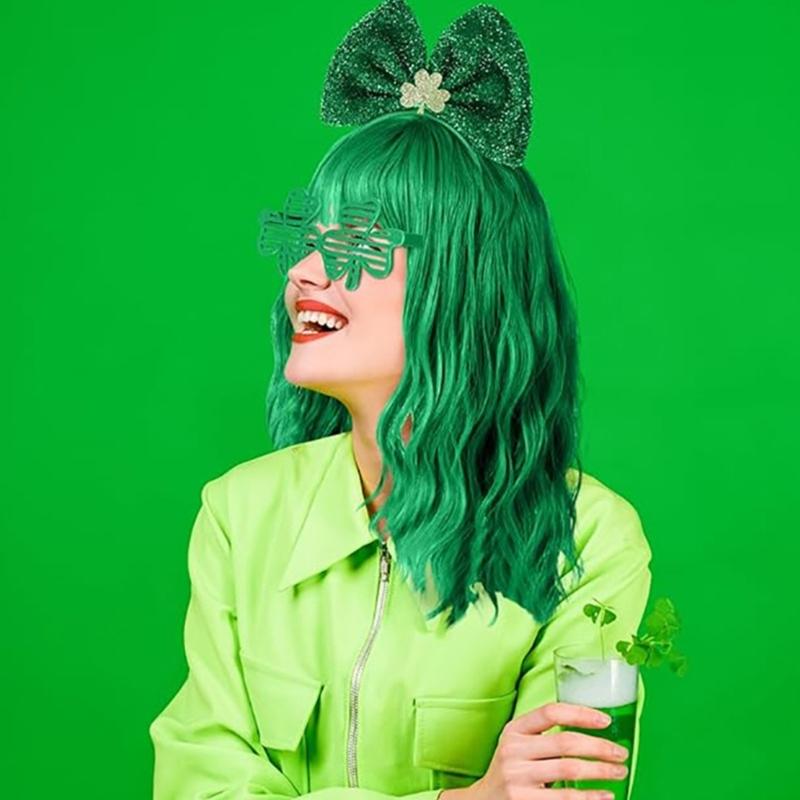 Green Leprechaun Hat Suspenders Striped Thigh High Socks Set Saint Patricks Day Costume Accessories Leprechaun Costume