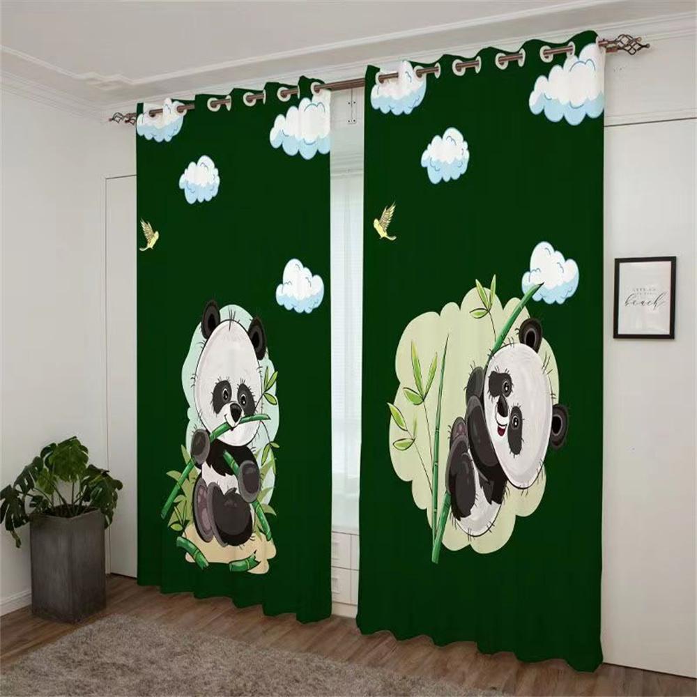 3D Print Crown Cartoon Cute Panda Bamboo Series Green Leaves 2 Pieces Thin Shading Curtain Living Room Bedroom Home Decor Hook