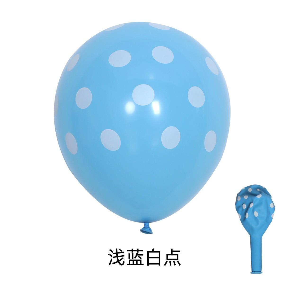 

12-Inch Thickened Polka Dot Latex Balloon, Wedding Room Arrangement Birthday Party Shape Decoration Round Candy Color Balloon 12 inches, light blue and white dots