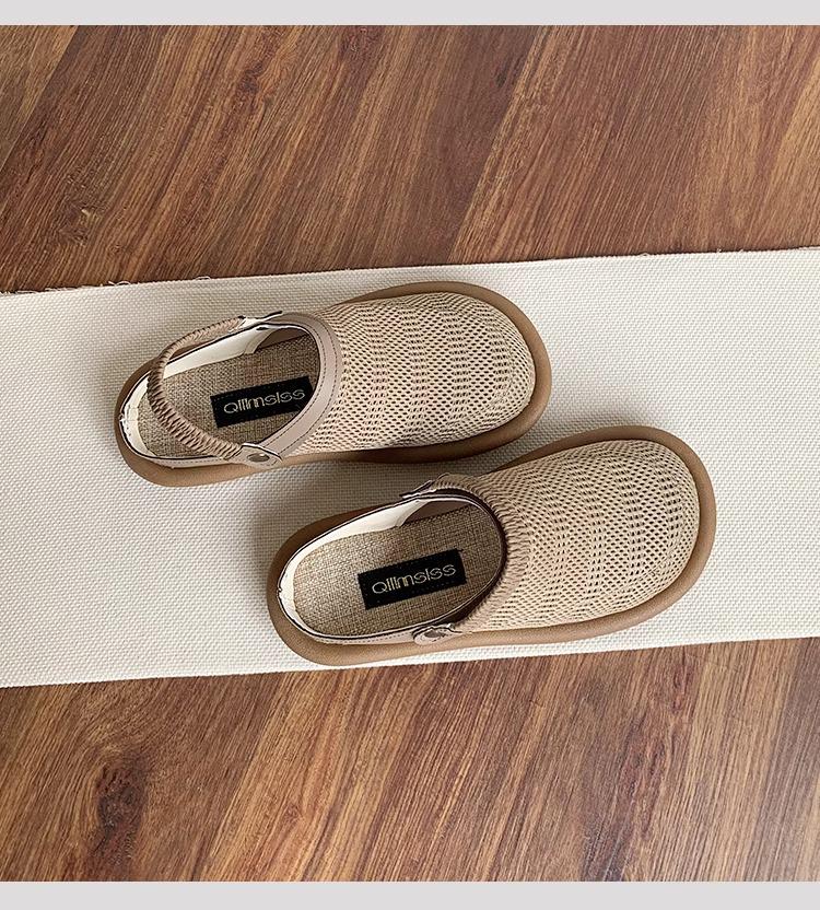 Women's Summer Closed-Toe Linen Sandals: Versatile Soft Sole Slip-On Mesh Half Slippers for Outdoors.