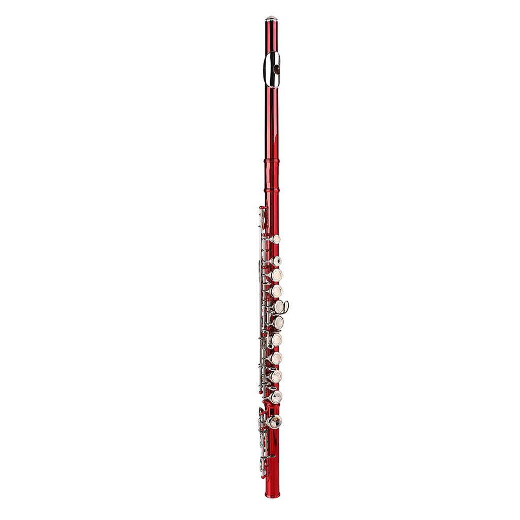 LADE C Key 16 Hole Brass Flute Beginner Kit Storage Case Cleaning Cloth Gloves (red)