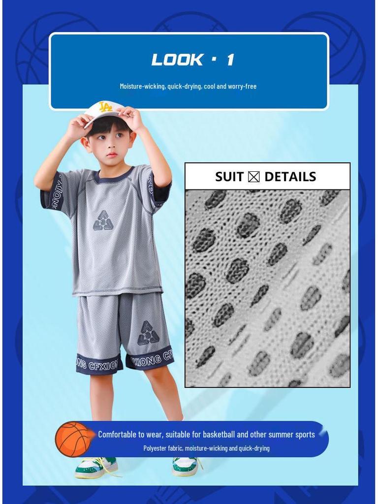 Kinder Schnelltrocknend Sommer 2025 Sportset: Kurzarm-Oberteil und Shorts