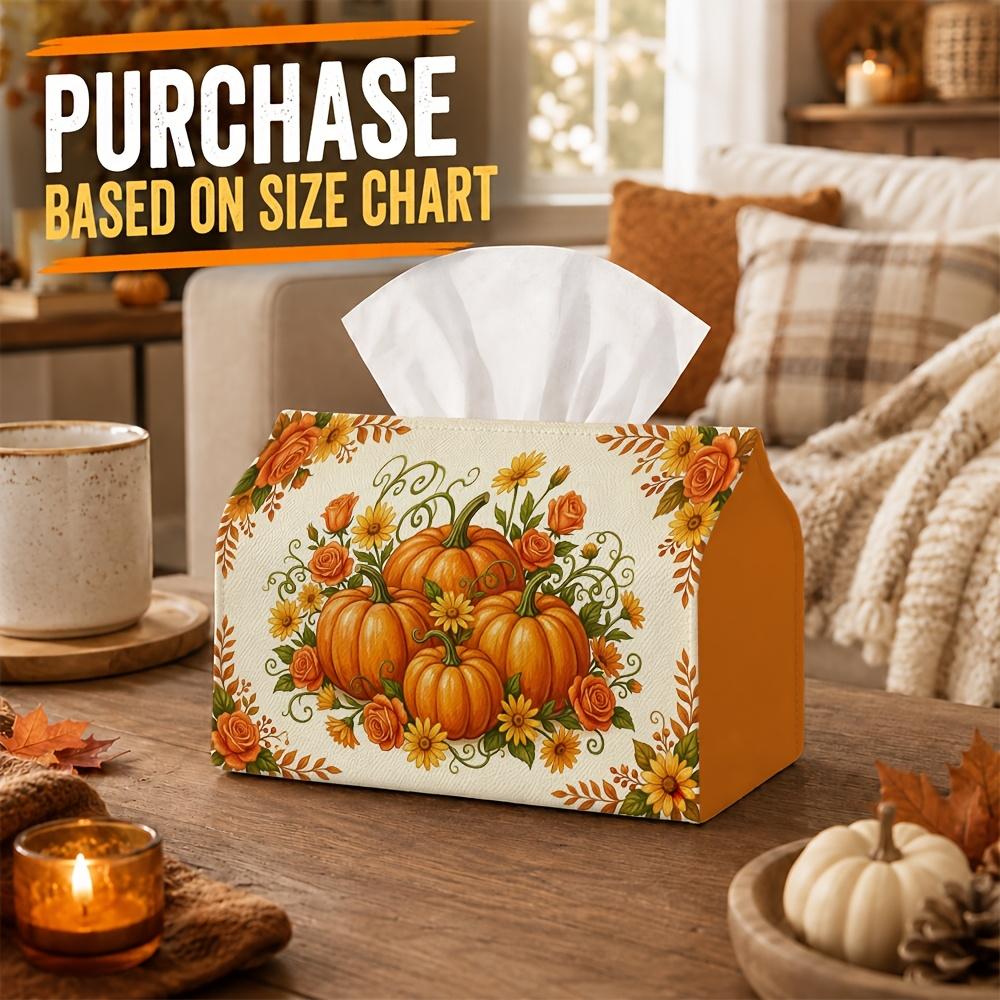 1pc Tissue Box Holder with Classic Autumn Harvest Design - Pumpkin Floral Vine Botanical, Durable Polyester, Ideal for Kitchen, Living Room, Bedroom,