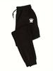 Royal-icon Men Sweatpants Pocket Minimal Crown Shape Motif, Leg Simple Black Crown Print, Side Pocket Drawstring Jogger Pants for Urban Street Looks