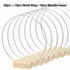 10 Sets Floral Wreath Centerpiece Set with 20-25cm Silvery Metal Ring & Wooden Base Reusable Hoops Wedding Garlands Table Decor