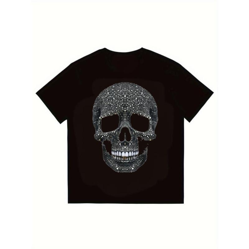 

Black T Shirt With Sparkling Skull Print For Casual Streetwear Style XXXXL