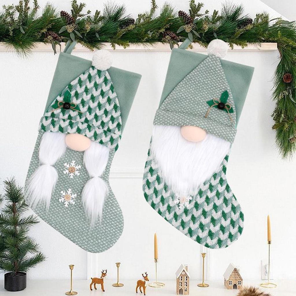 Christmas Stocking Decorations Green Christmas Knitted Dwarf Socks Christmas Tree Ornaments Festive Candy Bag For Coin Toys