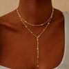 Bohemia Silver Color Ball Chain Necklaces for Women Simple Metal Y-Shaped Beaded Long Tassel Pendant Necklace Jewelry