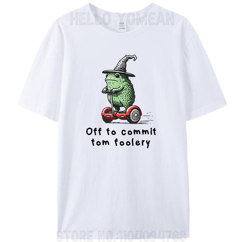 Off To Commit Tom Foolery Frog Whimsical Frog Wizard Meme Women Men's 100% Cotton T-Shirt Graphic Tee Shirts Tops Novelty Gifts