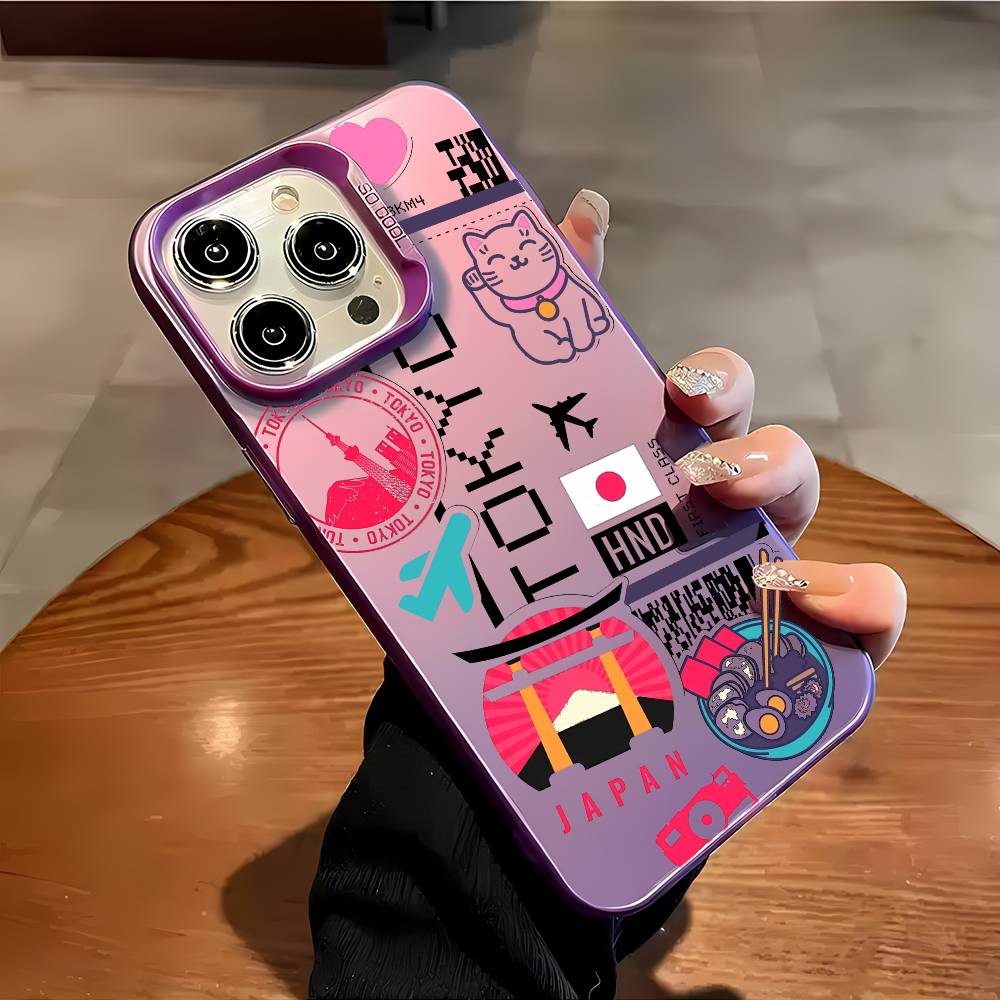 Japan Plane Travel Ticket Phone Case For iPhone 16 15 14 13 12 11 Plus Pro Max Multicolor Aurora Laser Shockproof Funda Cover