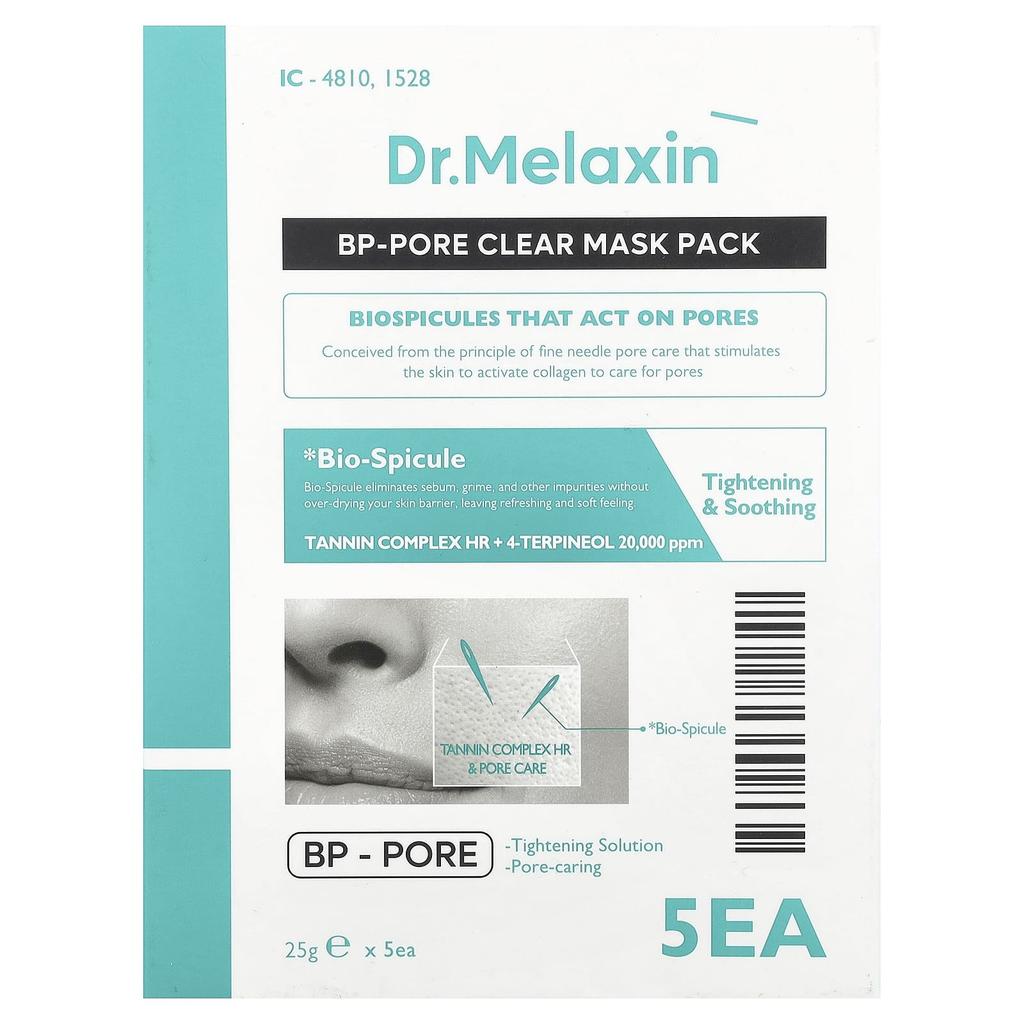 Dr.Melaxin Pore Clear Beauty Mask Pack, 5 listů, 25G(0.88Oz) Každý