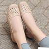 Women's Leather Hollow Out Low Heel Shoes Summer New Square Toe Shallow Slip On Cave Shoes Breathable Lightweight Commuter Shoe