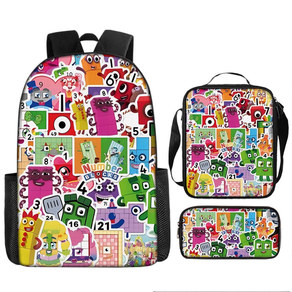 

Digital Building Block Numberblocks School Bag Large Capacity Polyester Backpack Satchel Bag Pencil Bag Backpack Three-Piece Set Backpack