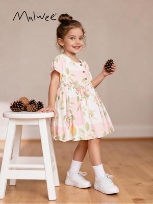 Malwee Girls' European-American Summer Princess Dress - Round Neck, Short Sleeve