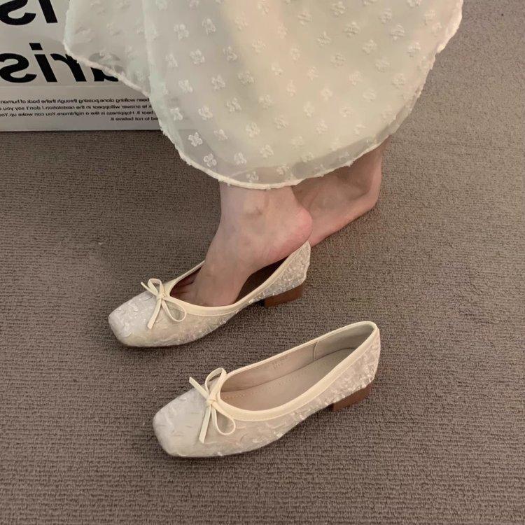 French premium sea blue small fragrant single shoes women's shoes 2025 spring evening breeze fairy with skirt low heel grandma shoes
