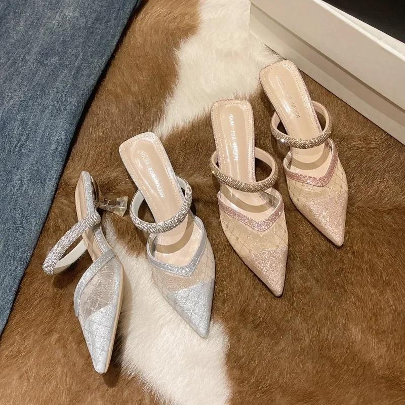 Fashion 2024 High Heeled Sandals  Thin Princess Pointed, Sexy and Sparkling Rhinestone Single Shoe for Women New Summer Sandals