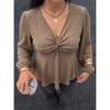 Plus Size V Neck Long Sleeve A Line Knit Top Slimming Blouse