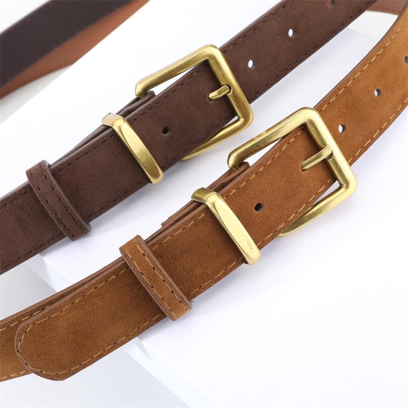 Women's Retro Suede Belt with Pin Buckle: Elegant and Versatile Leather Accessory for Jeans and Suits