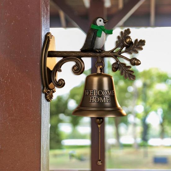 Christmas Welcome Home Bell Wall Mounted Rustic Metal Doorbell Vintage Santa Reindeer Snowman Penguin Hanging Dinner Bell for Front Door Yard
