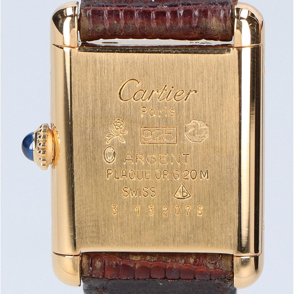 Cartier 1976-1981 925 Must Tank Vermeil SM Mostrador Marfim Corda Manual Relógios de Couro - ouroUsado