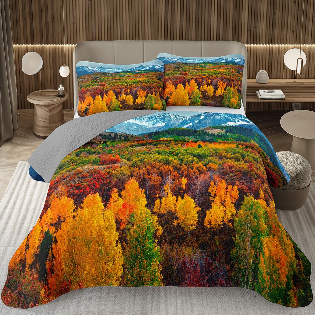 Fall Leaves Bedspread Set Queen/Twin, Autumn Maple Leaf Quilt Set, Soft Lightweight Botanical Coverlet, Rustic Farmhouse Bedding