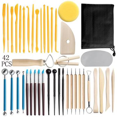 42-Piece Pottery Tool Set: Clay, Stone, Carving Knives, Cutting Tools, Scrapers, DIY Silicone Dotting Pens