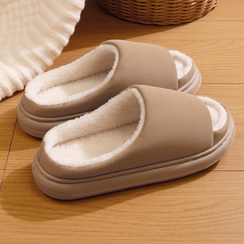 New seamless open-toe cotton slippers indoor home warm and fleece non-slip casual plush cotton slippers