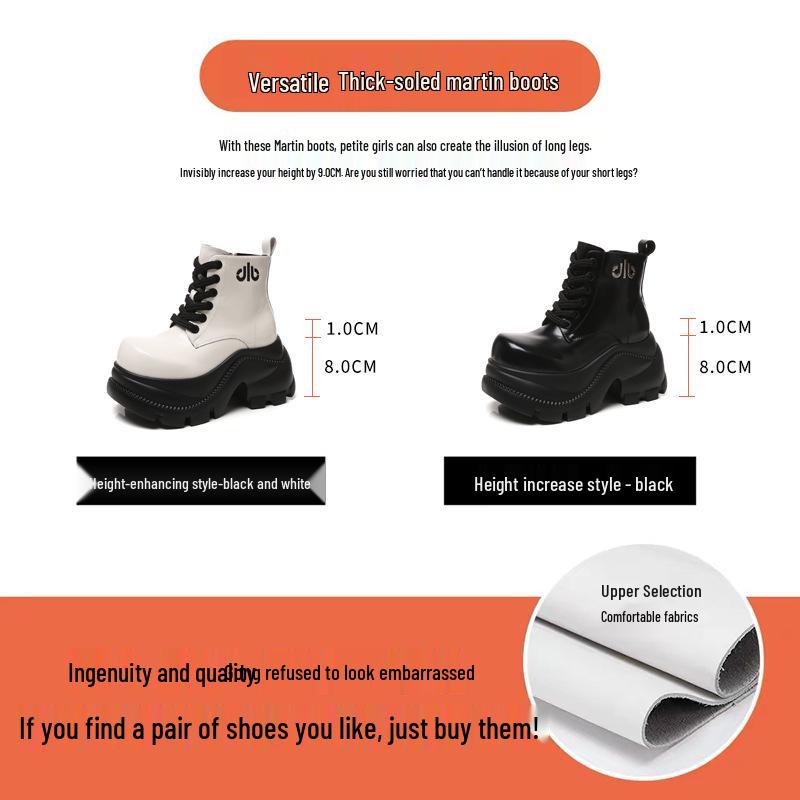 Women's Autumn 2025 Thick-Soled Hidden Heel Martin Boots - Slimming Ankle Design with Soft Sole
