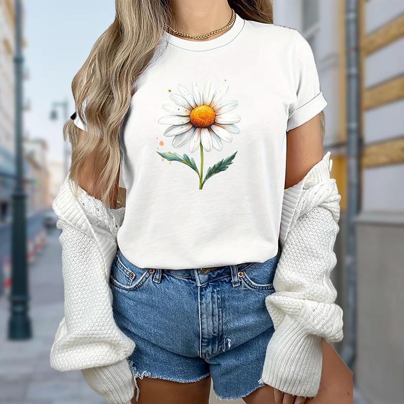 

Женская летняя футболка с принтом красивых цветов, в стиле ретро, с коротким рукавом, повседневная, с принтом, топы 8XL белый