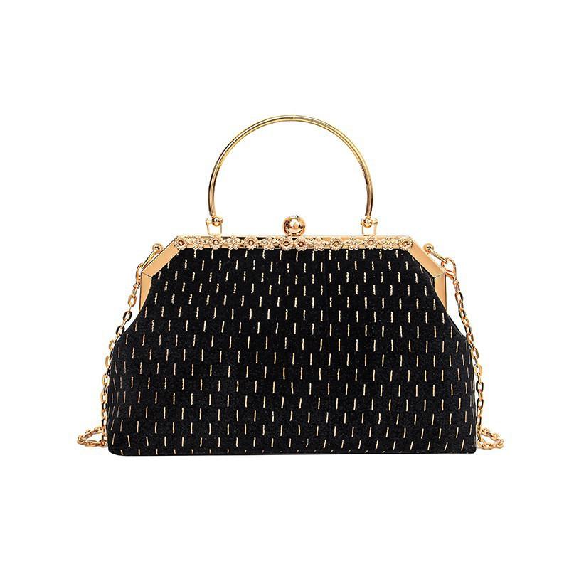 Light Retro Bag Shell Socialite Chain Cross-body Clip High-end Dinner Handbag чёрный