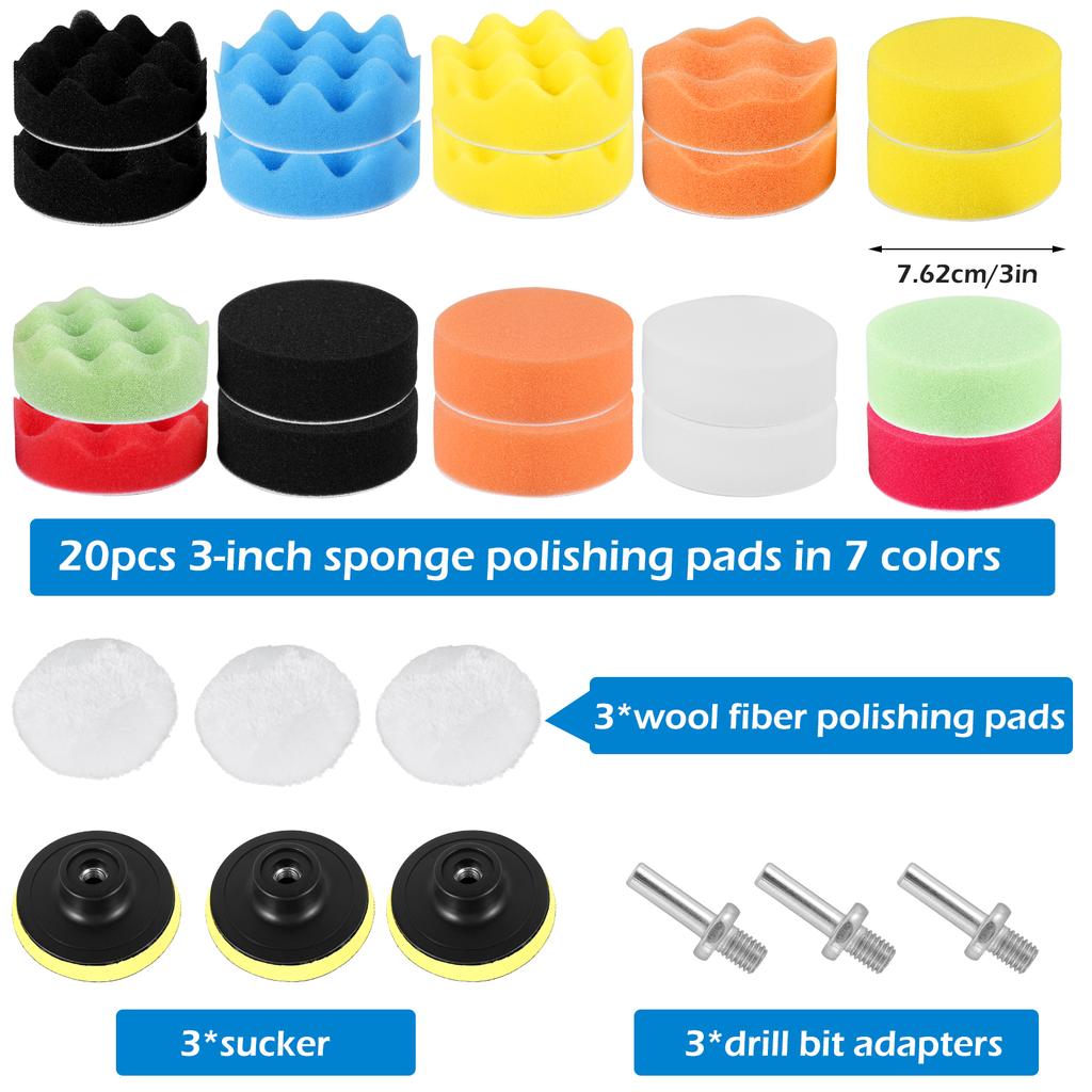 29 STÜCKE Auto Polierschwamm Pads Set Polieren Puffer Schaumstoffpad Puffer Set Poliermaschine Wachspads Entfernt Kratzer 1/2/3 Zoll