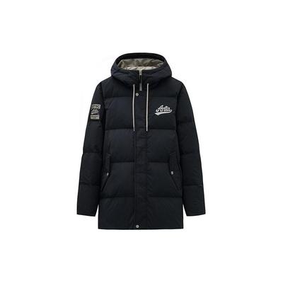 Wasserabweisende Kapuzen-Warm-Lange Daunenjacke Herren Oberbekleidung Basic-Schwarz 152418901-2