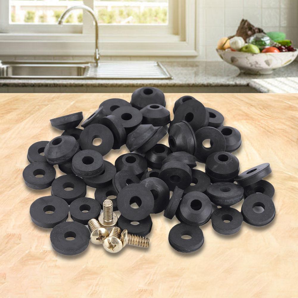 48PCS Plumbing Faucet Seal Washer O-ring Rubber Faucet Washer Assortment with Screws Flat Beveled for Repairing Faucet Leak