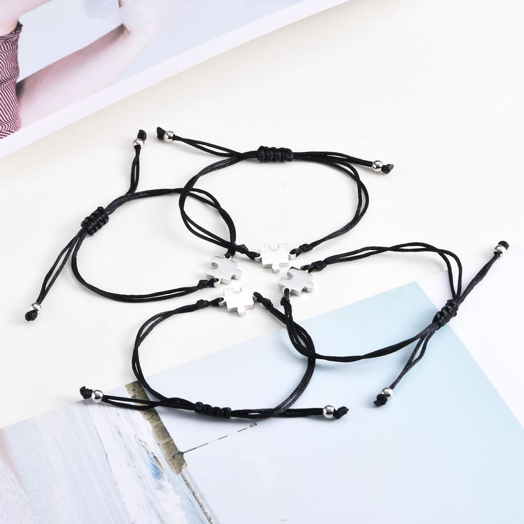 Braccialetti Puzzle con Nome Personalizzato, Cordino Nero Regolabile per Polso per Donne Uomini Sorella Amicizia BFF Coppia Gioielli