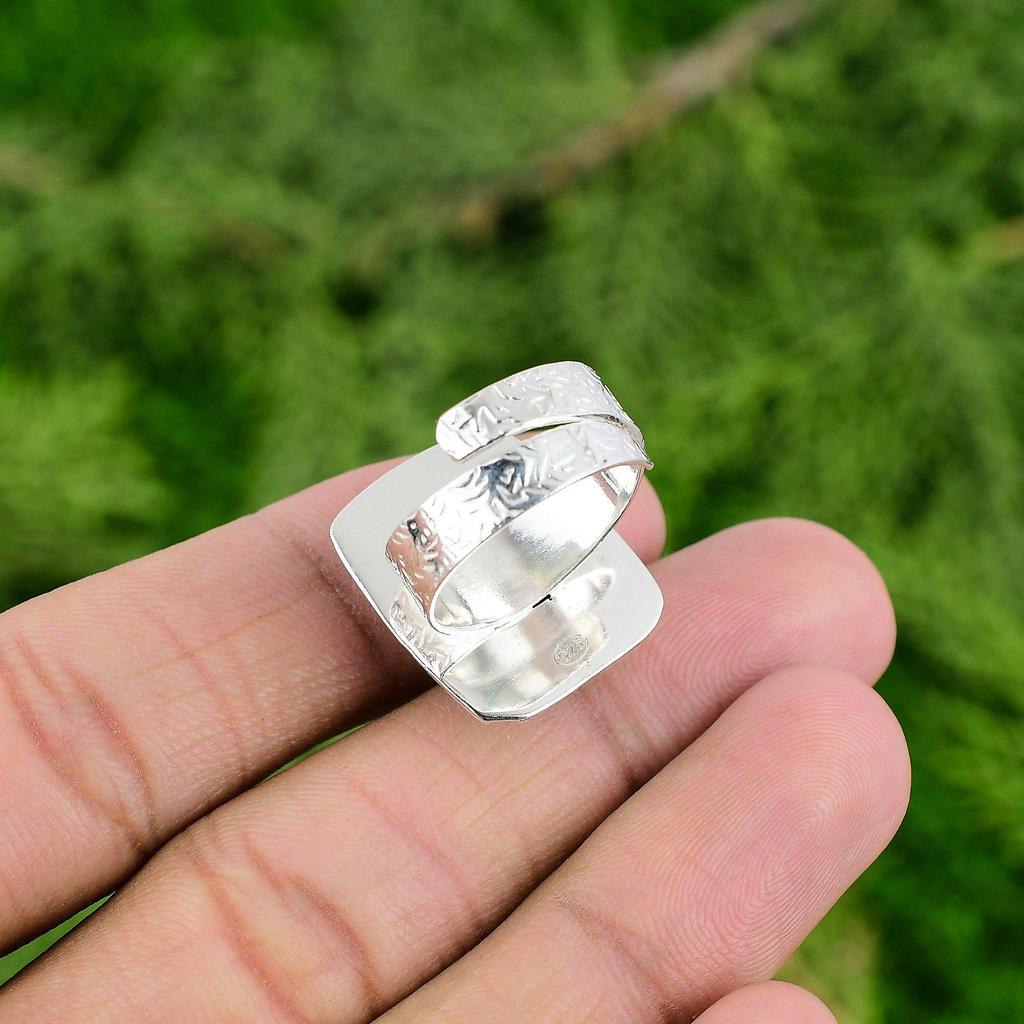 Gift For Her 925 Silver Natural Silver Leaf Jasper Multi Stone Adjustable Ring