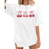T-shirt Rose à Nœud et Cerises pour Femme_ Hauts Coquettes Chemises Esthétique Clean Girl T-shirt Casual d'Été à Manches Courtes