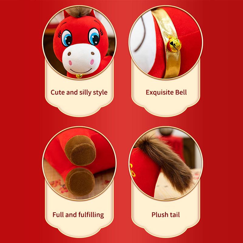 2026 New Year Crying & Happy Horse Plush Set Soft Stuffed Animal Decorative Horse Figurine Letter Print Plush Doll Blessing Gift