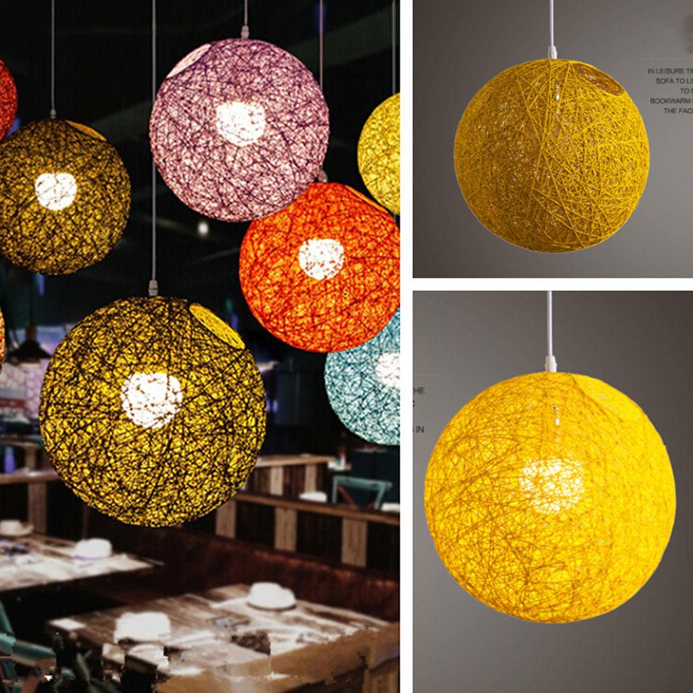 20cm Rattan Ball Lampshade Light Case Hanging Pendant (No Light Source) with E27 Suspension Wire & Round Sucking Disk