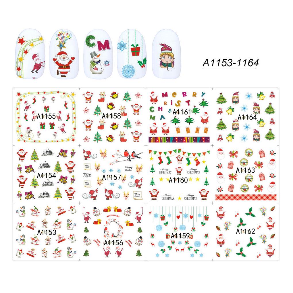 2 Sheets Christmas Nail Art Snowman Deer Transfer Stickers Manicure DIY Tips