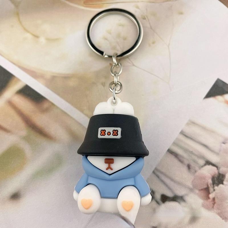 Cute Sleeping Fisherman Bear PVC Keychain, Doll Pendant for Bag & Car Keys, Lovely Gift Key Ring